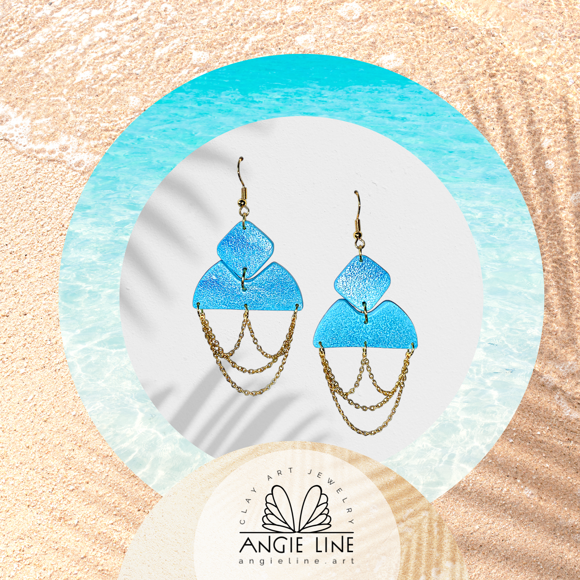 FEELING BLUE - Angie Line Art Polymer Clay Earrings Handmade by Artist Vanessa Freire