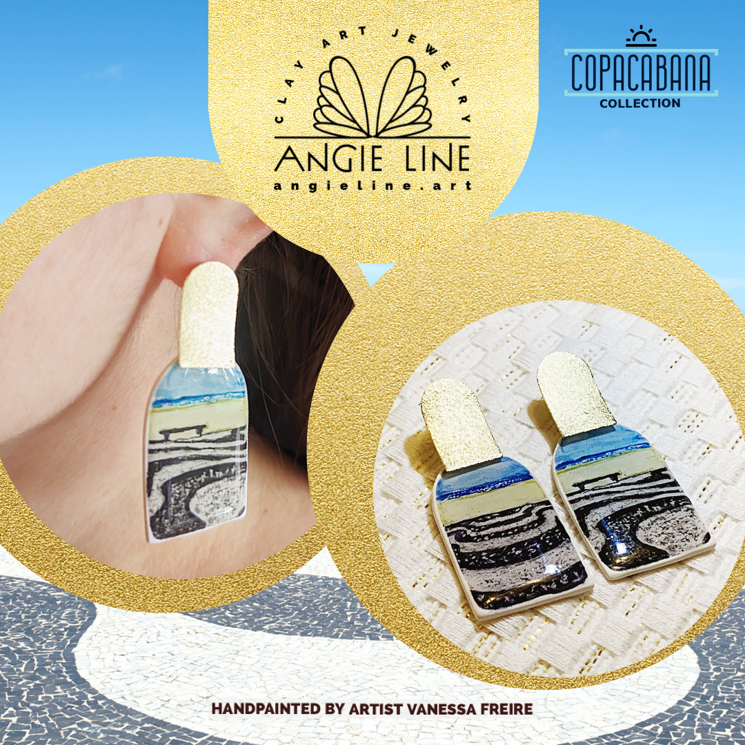 COPACABANA VIEW - Angie Line Art Polymer Clay Earrings Handpainted by Artist Vanessa Freire