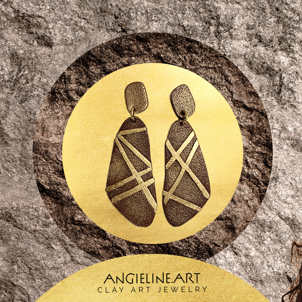 GOLDEN DAY - Angie Line Art Polymer Clay Earrings Handmade by Artist Vanessa Freire
