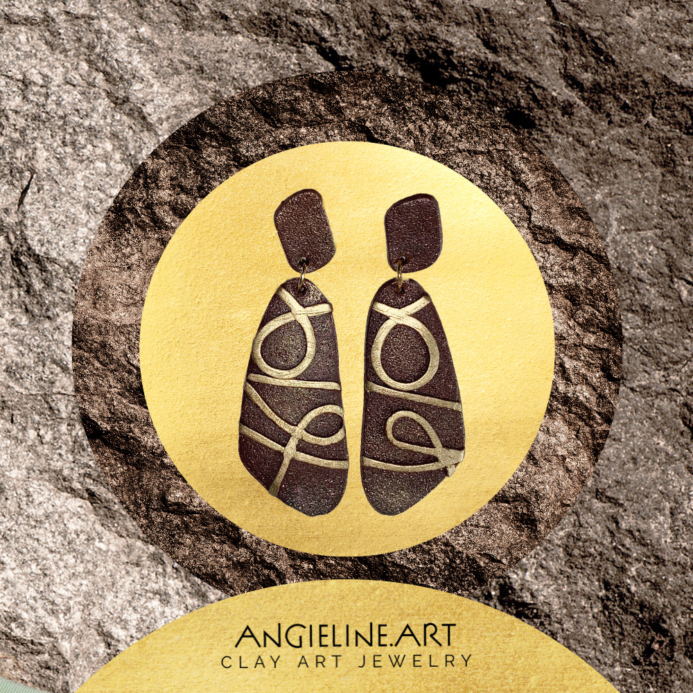 GOLDEN MORNING - Angie Line Art Polymer Clay Earrings Handmade by Artist Vanessa Freire