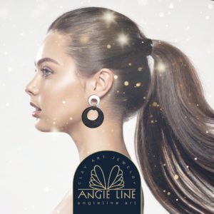 Black Rings Sparkles Earrings 24k plated gold - Angie Line Clay Art Polymer Clay Jewelry by artist Vanessa Freire