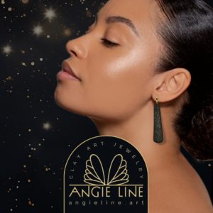 Black Sparkly Earrings - Angie Line Clay Art Jewelry by artist Vanessa Freire Hypoallergenic  Studs Female Elegant Metal Coating Glitter Casual