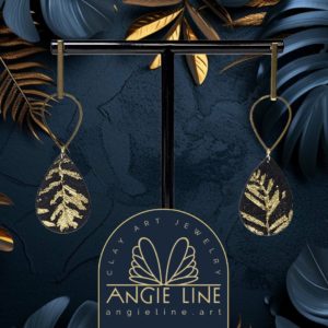 Infinity Gold Leaves on Black Earrings