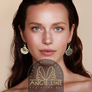 Gold Leaves on Ivory Polymer Clay Earrings - Angie Line Jewelry by Artist Vanessa Freire
