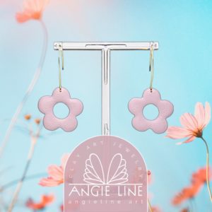 Dust Pink Flower Polymer Clay Earrings - Angie Line Jewelry by Artist Vanessa Freire