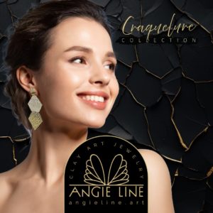 Ivory Pentagon Cracked Gold Earrings | Craquelure Collection - Angie Line Polymer Clay Jewelry