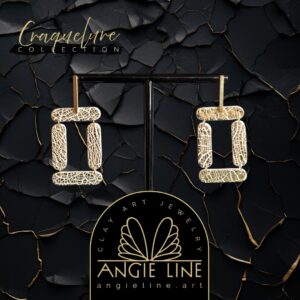 Ivory Rectangle Cracked Gold Earrings | Craquelure Collection - Angie Line Polymer Clay Jewelry