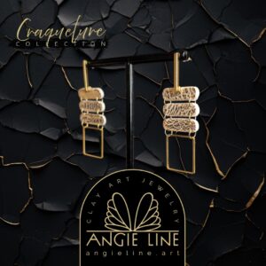 Ivory Square Cracked Gold Earrings | Craquelure Collection - Angie Line Polymer Clay Jewelry